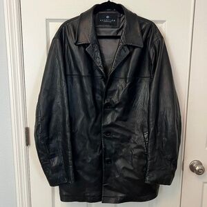 Kenneth Cole Mens Black Leather 4 Button Up Y2K 90's Boxy Car Coat Jacket Size L